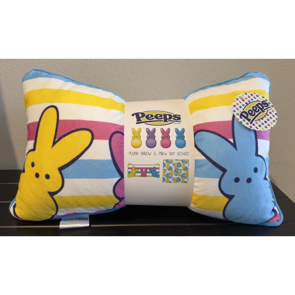 Peeps Striped 2-Piece Plush Set — Throw & Pillow 50x60 - NEW